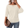 WIHOLL Women’s Off the Shoulder Sweater Boat Neck 3/4 Sleeve Pullover Knit Tops(White)