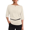 WIHOLL Women’s Off the Shoulder Sweater Boat Neck 3/4 Sleeve Pullover Knit Tops(White)