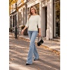 WIHOLL Women’s Off the Shoulder Sweater Boat Neck 3/4 Sleeve Pullover Knit Tops(White)