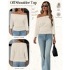 WIHOLL Women’s Off the Shoulder Sweater Boat Neck 3/4 Sleeve Pullover Knit Tops(White)