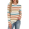 WIHOLL Womens Striped Long Sleeve Shirts Fall Outfits 2026 Color Block Tops Fashion Clothing Ribbed Crewneck Tee Blouses(A-orange Stripe)
