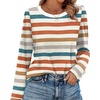 WIHOLL Womens Striped Long Sleeve Shirts Fall Outfits 2026 Color Block Tops Fashion Clothing Ribbed Crewneck Tee Blouses(A-orange Stripe)