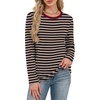 WIHOLL Womens Striped Long Sleeve Shirts Fall Outfits 2026 Color Block Tops Fashion Clothing Ribbed Crewneck Tee Blouses(B-coffee Stripe)