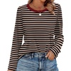 WIHOLL Womens Striped Long Sleeve Shirts Fall Outfits 2026 Color Block Tops Fashion Clothing Ribbed Crewneck Tee Blouses(B-coffee Stripe)