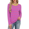 WIHOLL Womens Striped Long Sleeve Shirts Fall Outfits 2026 Color Block Tops Fashion Clothing Ribbed Crewneck Tee Blouses(B-hot Pink)