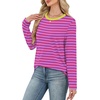 WIHOLL Womens Striped Long Sleeve Shirts Fall Outfits 2026 Color Block Tops Fashion Clothing Ribbed Crewneck Tee Blouses(B-hot Pink)