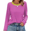 WIHOLL Womens Striped Long Sleeve Shirts Fall Outfits 2026 Color Block Tops Fashion Clothing Ribbed Crewneck Tee Blouses(B-hot Pink)