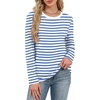 WIHOLL Womens Striped Long Sleeve Shirts Fall Outfits 2026 Color Block Tops Fashion Clothing Ribbed Crewneck Tee Blouses(C-blue White)