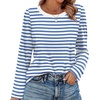 WIHOLL Womens Striped Long Sleeve Shirts Fall Outfits 2026 Color Block Tops Fashion Clothing Ribbed Crewneck Tee Blouses(C-blue White)