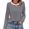 WIHOLL Womens Striped Long Sleeve Shirts Fall Outfits 2026 Color Block Tops Fashion Clothing Ribbed Crewneck Tee Blouses(D-black White)