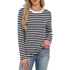WIHOLL Womens Striped Long Sleeve Shirts Fall Outfits 2026 Color Block Tops Fashion Clothing Ribbed Crewneck Tee Blouses(D-black White)