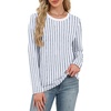 WIHOLL Womens Striped Long Sleeve Shirts Fall Outfits 2026 Color Block Tops Fashion Clothing Ribbed Crewneck Tee Blouses(F-blue Striped)
