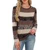 WIHOLL Womens Striped Long Sleeve Shirts Fall Outfits 2026 Color Block Tops Fashion Clothing Ribbed Crewneck Tee Blouses(F-borwn Striped)