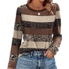 WIHOLL Womens Striped Long Sleeve Shirts Fall Outfits 2026 Color Block Tops Fashion Clothing Ribbed Crewneck Tee Blouses(F-borwn Striped)