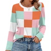 WIHOLL Womens Striped Long Sleeve Shirts Fall Outfits 2026 Color Block Tops Fashion Clothing Ribbed Crewneck Tee Blouses(F-orange Plaid)