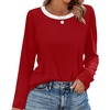 WIHOLL Womens Striped Long Sleeve Shirts Fall Outfits 2026 Color Block Tops Fashion Clothing Ribbed Crewneck Tee Blouses(G-red)