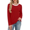 WIHOLL Womens Striped Long Sleeve Shirts Fall Outfits 2026 Color Block Tops Fashion Clothing Ribbed Crewneck Tee Blouses(G-red)