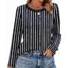 WIHOLL Womens Striped Long Sleeve Shirts Fall Outfits 2026 Color Block Tops Fashion Clothing Ribbed Crewneck Tee Blouses(H-black Stripes)