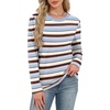 WIHOLL Womens Striped Long Sleeve Shirts Fall Outfits 2026 Color Block Tops Fashion Clothing Ribbed Crewneck Tee Blouses(H-blue Brown Stripe)