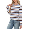WIHOLL Womens Striped Long Sleeve Shirts Fall Outfits 2026 Color Block Tops Fashion Clothing Ribbed Crewneck Tee Blouses(H-blue Brown Stripe)