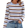 WIHOLL Womens Striped Long Sleeve Shirts Fall Outfits 2026 Color Block Tops Fashion Clothing Ribbed Crewneck Tee Blouses(H-blue Brown Stripe)