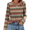 WIHOLL Womens Striped Long Sleeve Shirts Fall Outfits 2026 Color Block Tops Fashion Clothing Ribbed Crewneck Tee Blouses(H-brown Khaki Wave)