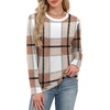 WIHOLL Womens Striped Long Sleeve Shirts Fall Outfits 2026 Color Block Tops Fashion Clothing Ribbed Crewneck Tee Blouses(H-brown Plaid)