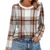 WIHOLL Womens Striped Long Sleeve Shirts Fall Outfits 2026 Color Block Tops Fashion Clothing Ribbed Crewneck Tee Blouses(H-brown Plaid)