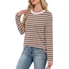 WIHOLL Womens Striped Long Sleeve Shirts Fall Outfits 2026 Color Block Tops Fashion Clothing Ribbed Crewneck Tee Blouses(H-coffee White Stripe)