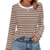 WIHOLL Womens Striped Long Sleeve Shirts Fall Outfits 2026 Color Block Tops Fashion Clothing Ribbed Crewneck Tee Blouses(H-coffee White Stripe)