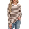 WIHOLL Womens Striped Long Sleeve Shirts Fall Outfits 2026 Color Block Tops Fashion Clothing Ribbed Crewneck Tee Blouses(H-coffee White Stripe)