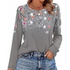 WIHOLL Womens Striped Long Sleeve Shirts Fall Outfits 2026 Color Block Tops Fashion Clothing Ribbed Crewneck Tee Blouses(H-floral Grey)
