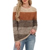 WIHOLL Womens Striped Long Sleeve Shirts Fall Outfits 2026 Color Block Tops Fashion Clothing Ribbed Crewneck Tee Blouses(H-khaki Stripe)