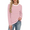 WIHOLL Womens Striped Long Sleeve Shirts Fall Outfits 2026 Color Block Tops Fashion Clothing Ribbed Crewneck Tee Blouses(H-pink Stripes)