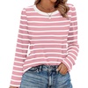WIHOLL Womens Striped Long Sleeve Shirts Fall Outfits 2026 Color Block Tops Fashion Clothing Ribbed Crewneck Tee Blouses(H-pink Stripes)