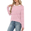 WIHOLL Womens Striped Long Sleeve Shirts Fall Outfits 2026 Color Block Tops Fashion Clothing Ribbed Crewneck Tee Blouses(H-pink Stripes)