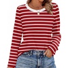 WIHOLL Womens Striped Long Sleeve Shirts Fall Outfits 2026 Color Block Tops Fashion Clothing Ribbed Crewneck Tee Blouses(H-red Stripes)