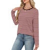 WIHOLL Womens Striped Long Sleeve Shirts Fall Outfits 2026 Color Block Tops Fashion Clothing Ribbed Crewneck Tee Blouses(H-rusty Rose Stripe)