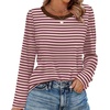 WIHOLL Womens Striped Long Sleeve Shirts Fall Outfits 2026 Color Block Tops Fashion Clothing Ribbed Crewneck Tee Blouses(H-rusty Rose Stripe)