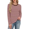 WIHOLL Womens Striped Long Sleeve Shirts Fall Outfits 2026 Color Block Tops Fashion Clothing Ribbed Crewneck Tee Blouses(H-rusty Rose Stripe)