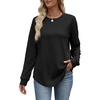 WIHOLL Womens Sweatshirts No Hood Cozy Sweaters Pullover Long Sleeve T Shirts Round Neck Tops Side Split Black S