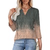 WIHOLL Womens Tops 3/4 Length Sleeve V Neck Shirts Dressy Casual Pleated Blouses Fall Vacation Fashion Trendy Clothes(1-tie-dye Coral)