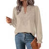 WIHOLL Womens Tops Lace Long Sleeve Tops for Women Boho V Neck Blouses(01 – Apricot)