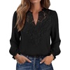 WIHOLL Womens Tops Lace Long Sleeve Tops for Women Boho V Neck Blouses(01 – Black)
