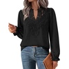 WIHOLL Womens Tops Lace Long Sleeve Tops for Women Boho V Neck Blouses(01 – Black)