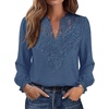 WIHOLL Womens Tops Lace Long Sleeve Tops for Women Boho V Neck Blouses(01 – Blue)