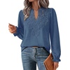 WIHOLL Womens Tops Lace Long Sleeve Tops for Women Boho V Neck Blouses(01 – Blue)