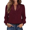 WIHOLL Womens Tops Lace Long Sleeve Tops for Women Boho V Neck Blouses(01 – Burgundy)