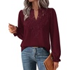 WIHOLL Womens Tops Lace Long Sleeve Tops for Women Boho V Neck Blouses(01 – Burgundy)