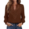 WIHOLL Womens Tops Lace Long Sleeve Tops for Women Boho V Neck Blouses(01 – Coffee)